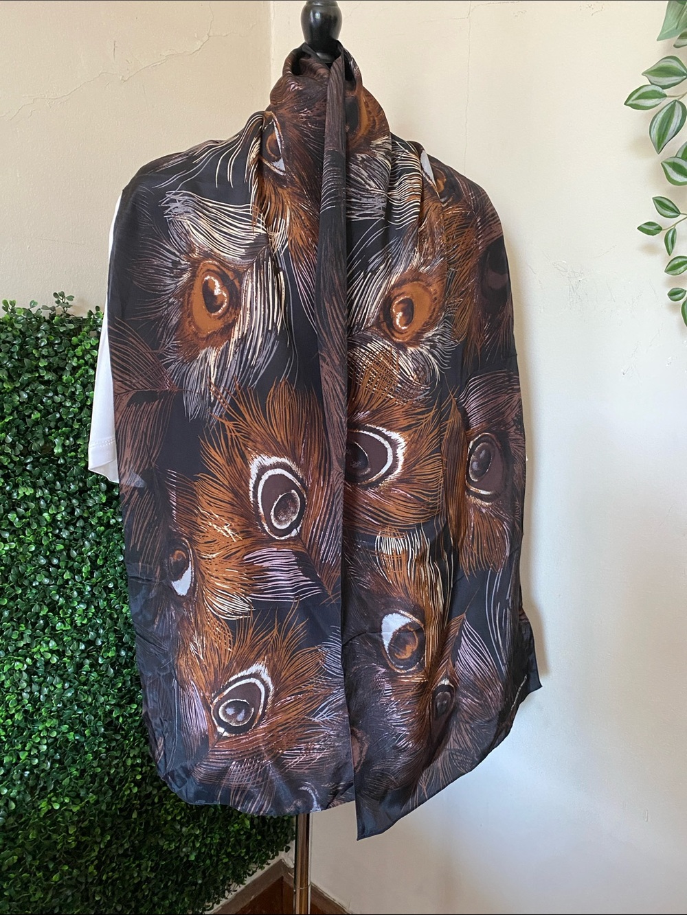 Cynthia Rowley Brown & Black Peacock Feather Wrap